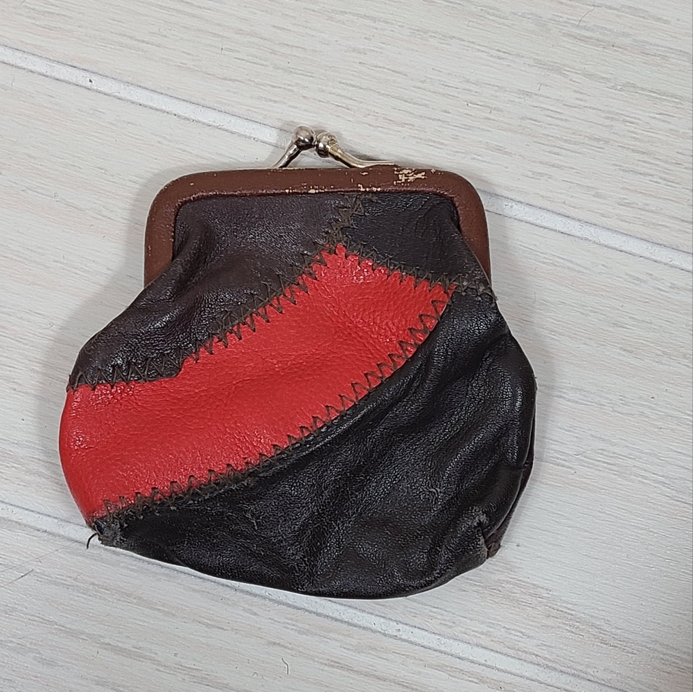 Vintage Patchwork Leather Coin Change Purses Clasp 1970's